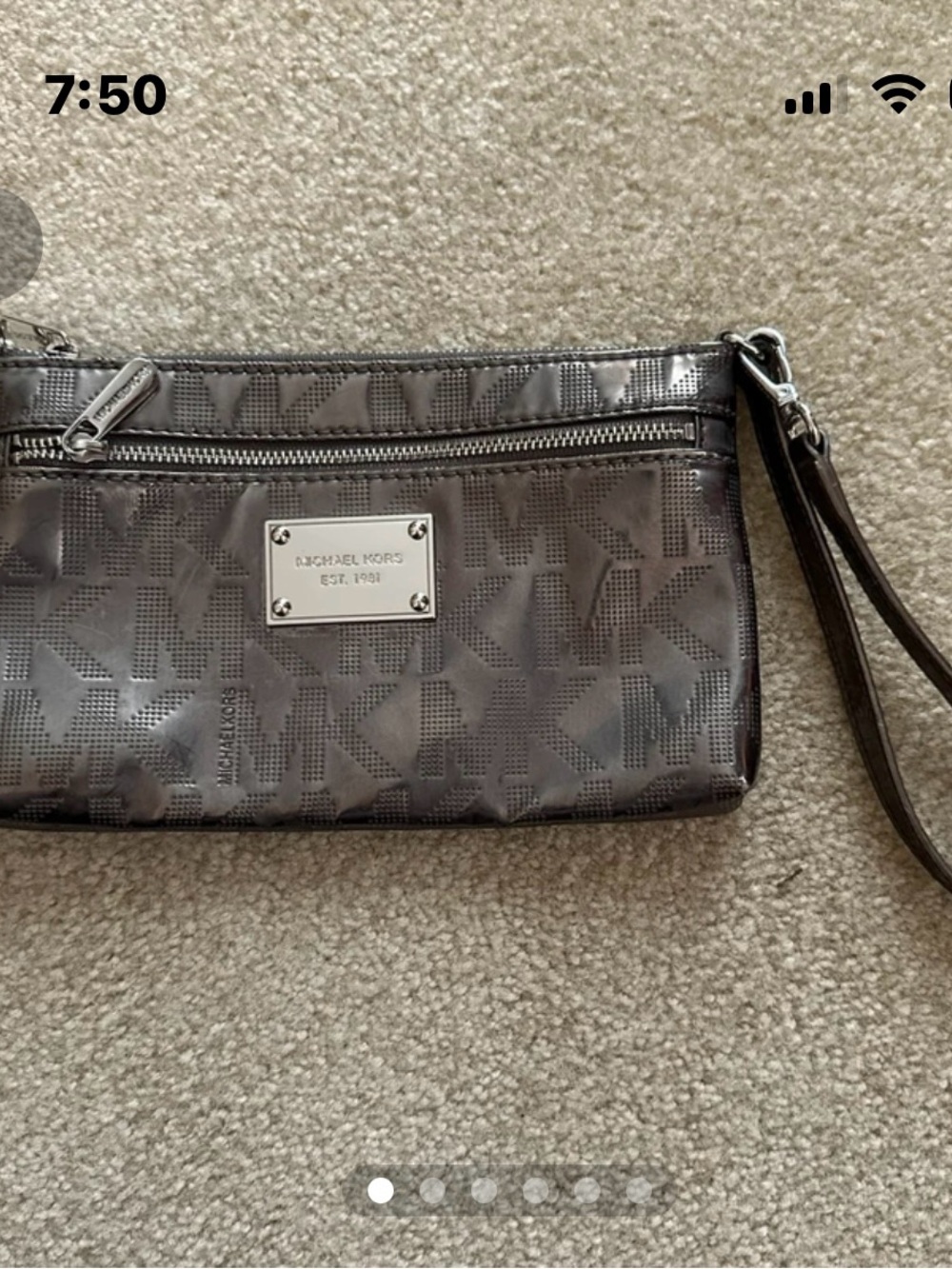 Michael Kors Metallic Gray MK Embossed Wristlet